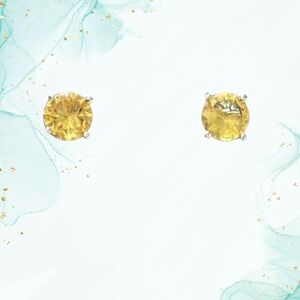 Elegant Silver tone Pierced Yellow Stud Earrings